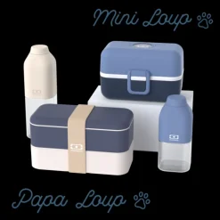 Set lunch box parent/enfant bleu "Papa Loup/Mini Loup"